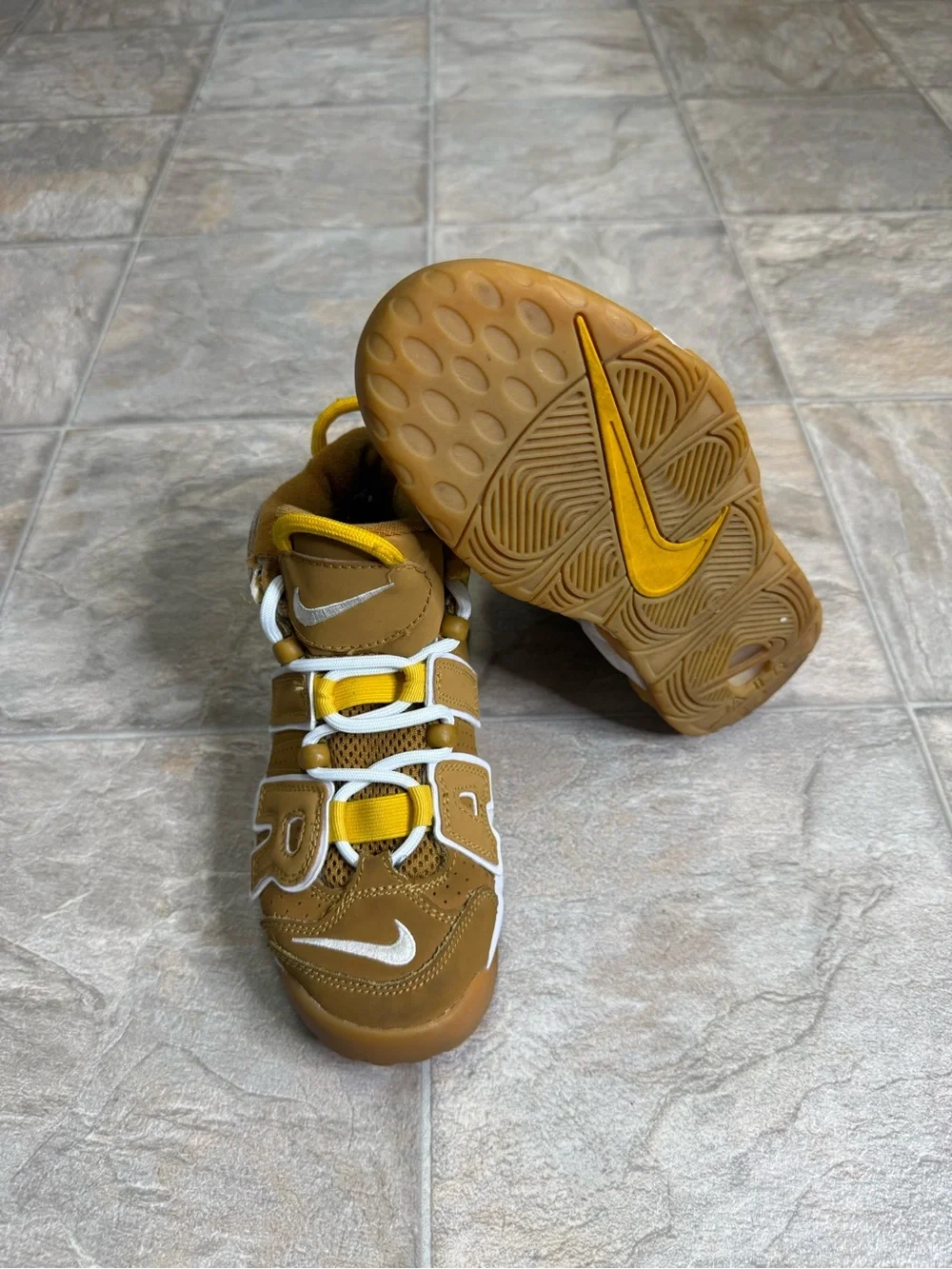 Nike Air More Uptempo Wheat GS Shoe Size 4.5Y Tan Preowned